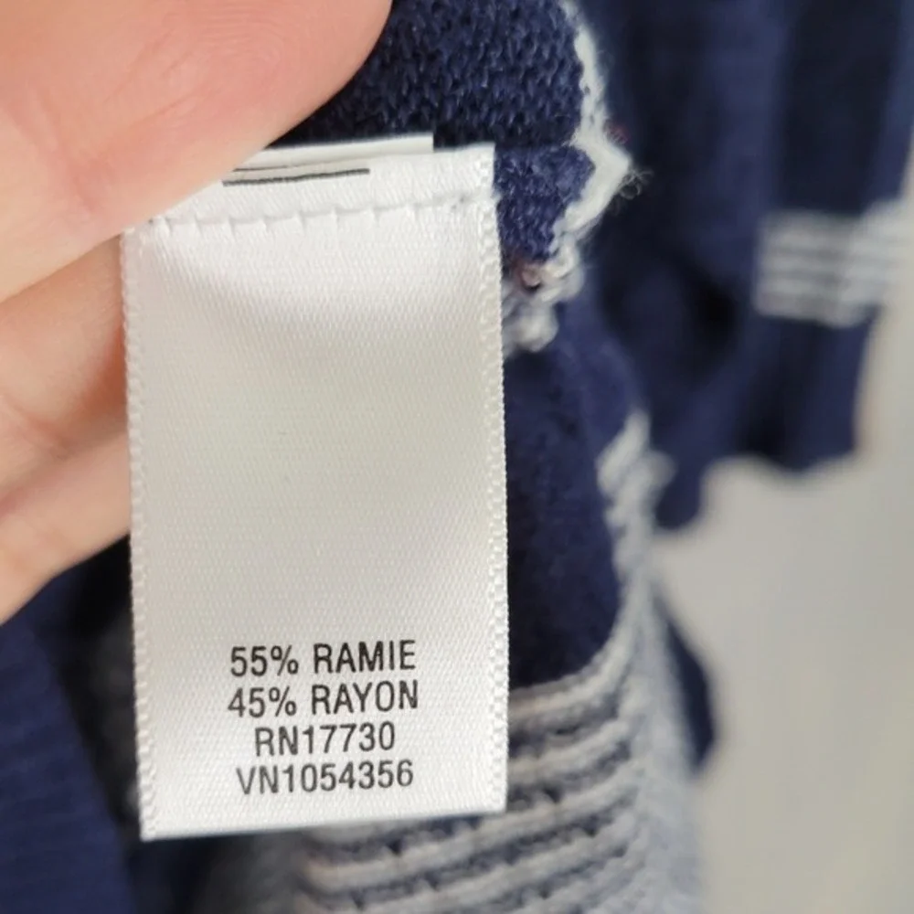 Merona Cardigan Sweater Women 20W/22W Navy Blue‎ Striped Pointelle Open Knit - Picture 10 of 10